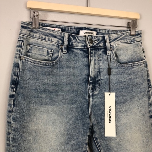 Vigoss Miley Pop Crop Denim Jeans Size 28 Light Wash Raw Hem - Picture 3 of 14